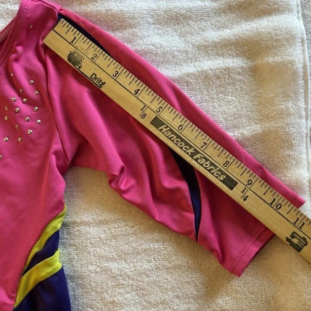 Freestyle Danskin Leotard Kids 6/6X Pink Rhinestone Long Sleeve Gymnastics Dance